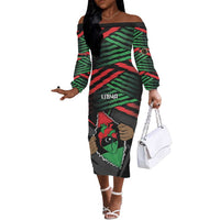 Personalized Libya In My Veins Off The Shoulder Long Sleeve Dress - Wonder Print Shop