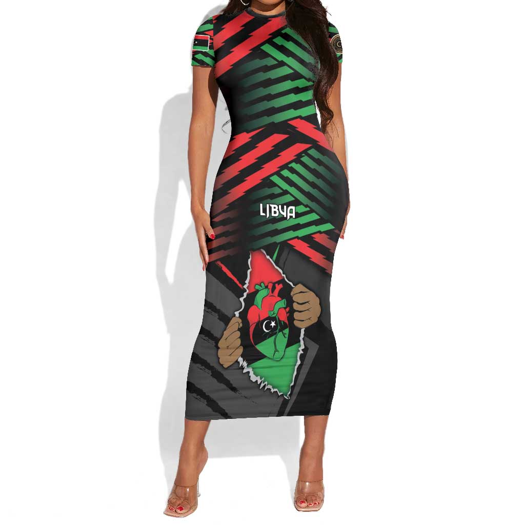 Personalized Libya In My Veins Short Sleeve Bodycon Dress - Wonder Print Shop