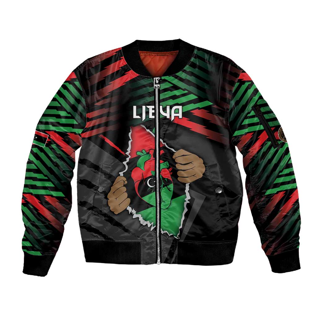 Personalized Libya In My Veins Sleeve Zip Bomber Jacket - Wonder Print Shop