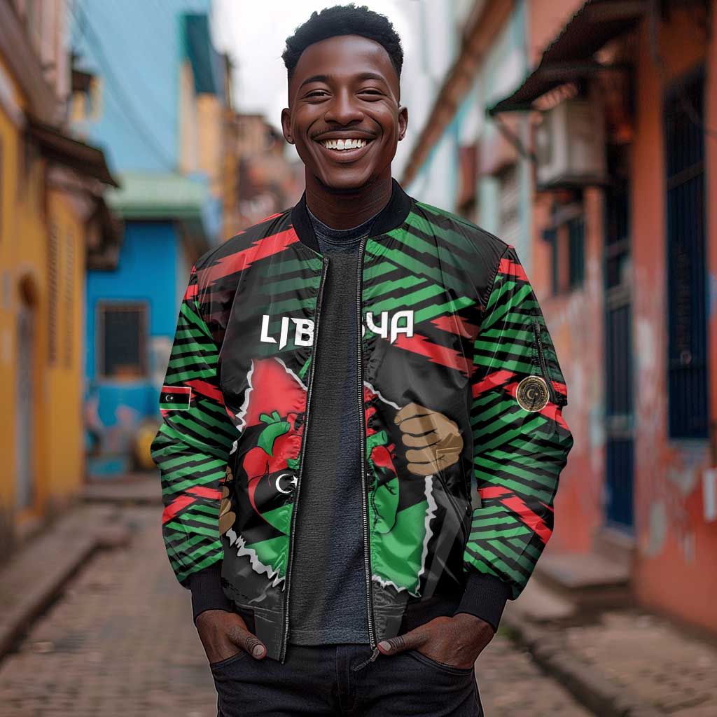 Personalized Libya In My Veins Sleeve Zip Bomber Jacket - Wonder Print Shop