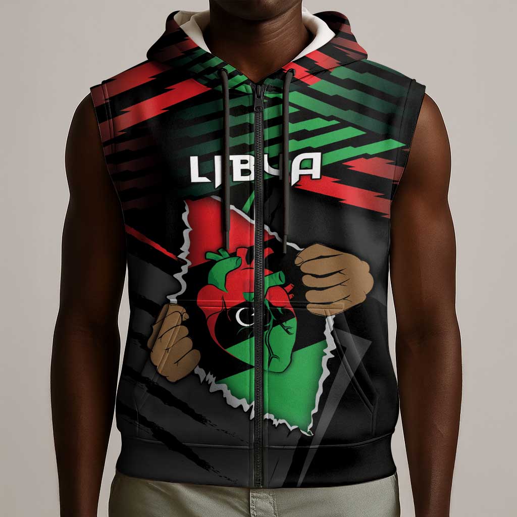Personalized Libya In My Veins Sleeveless Zip Hoodie - Wonder Print Shop