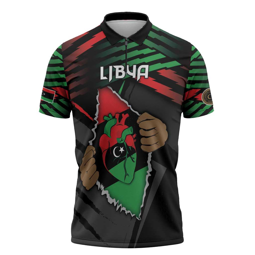 Personalized Libya In My Veins Zipper Polo Shirt - Wonder Print Shop