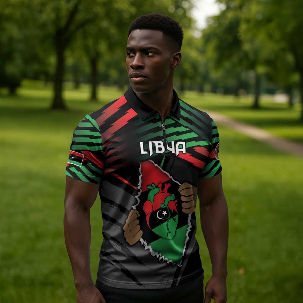 Personalized Libya In My Veins Zipper Polo Shirt - Wonder Print Shop