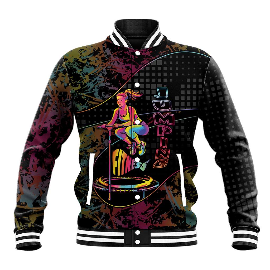 Personalized Jumping Fitness Baseball Jacket Trampoline Workout Pop Art