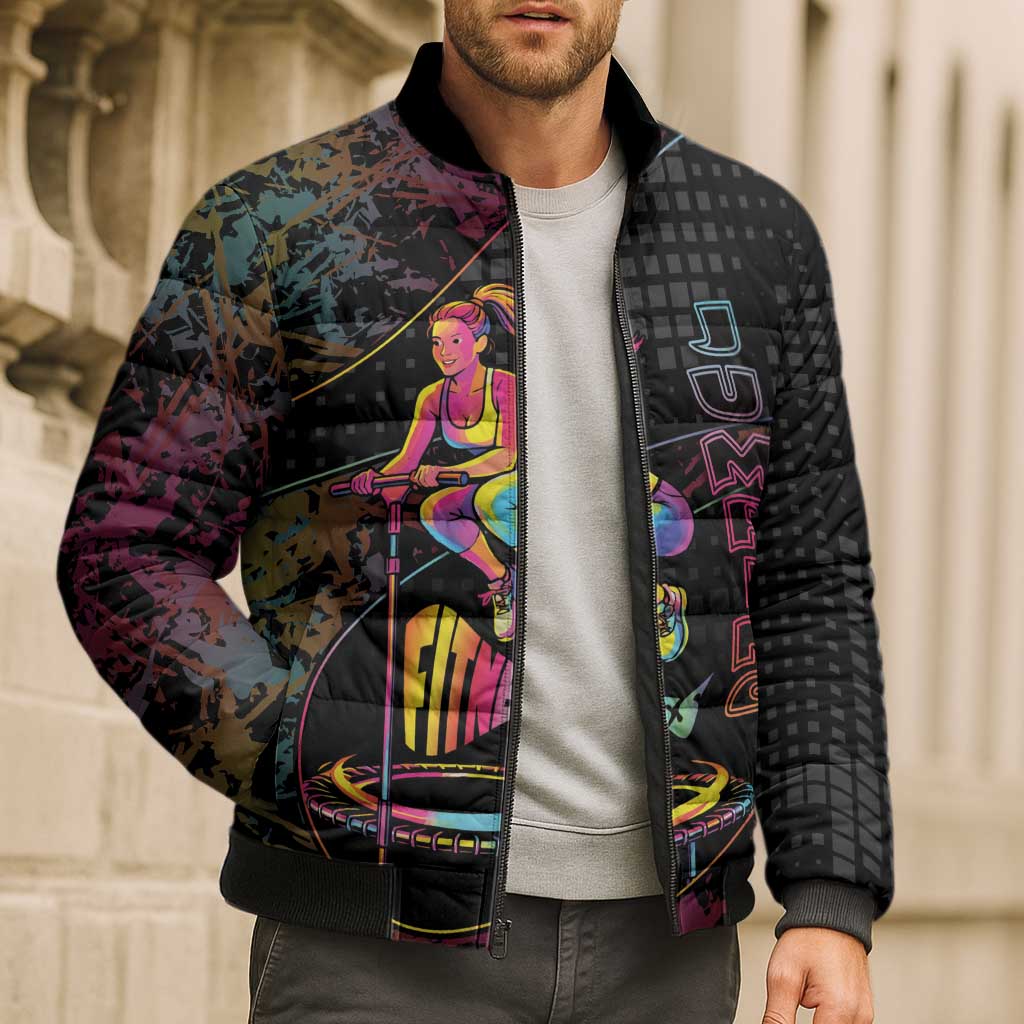 Personalized Jumping Fitness Bomber Puffer Jacket Trampoline Workout Pop Art