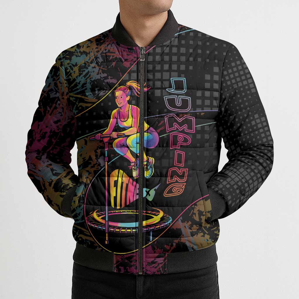 Personalized Jumping Fitness Bomber Puffer Jacket Trampoline Workout Pop Art