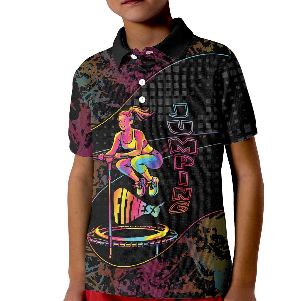 Personalized Jumping Fitness Kid Polo Shirt Trampoline Workout Pop Art