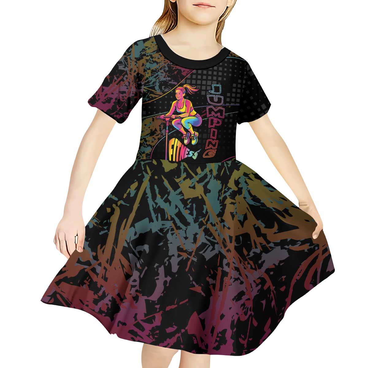 Personalized Jumping Fitness Kid Short Sleeve Dress Trampoline Workout Pop Art