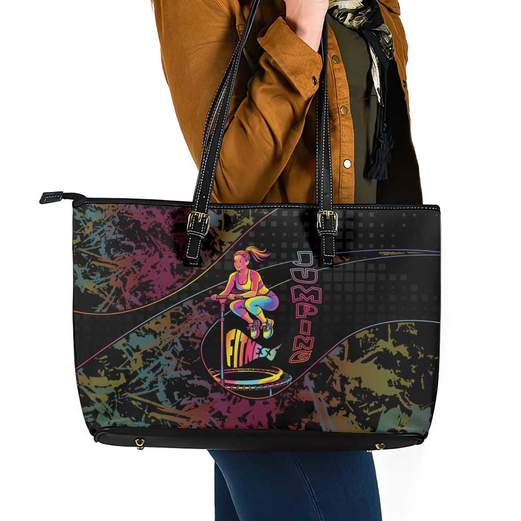 Jumping Fitness Leather Tote Bag Trampoline Workout Pop Art