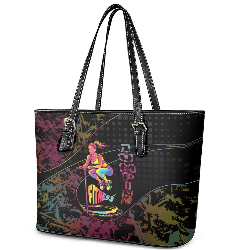 Jumping Fitness Leather Tote Bag Trampoline Workout Pop Art