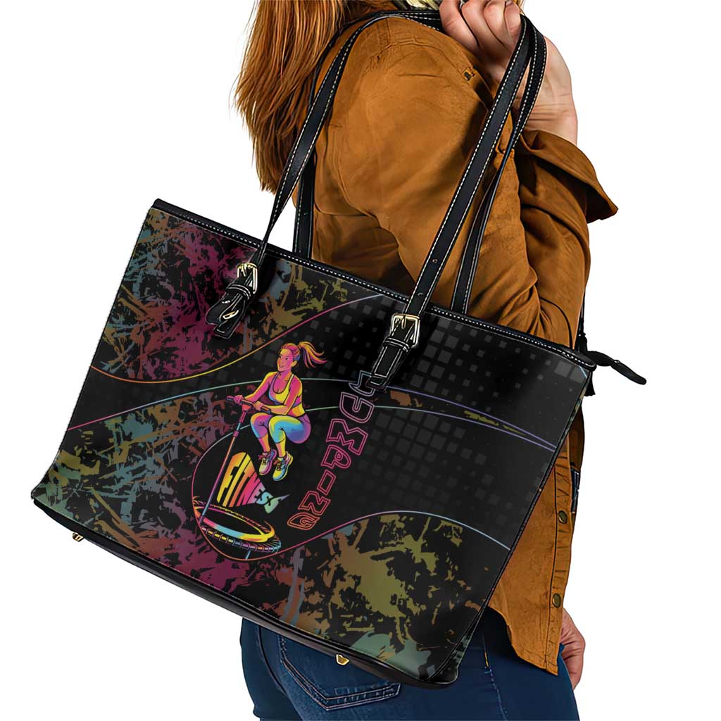 Jumping Fitness Leather Tote Bag Trampoline Workout Pop Art