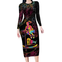 Personalized Jumping Fitness Long Sleeve Bodycon Dress Trampoline Workout Pop Art