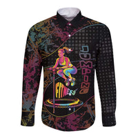 Personalized Jumping Fitness Long Sleeve Button Shirt Trampoline Workout Pop Art