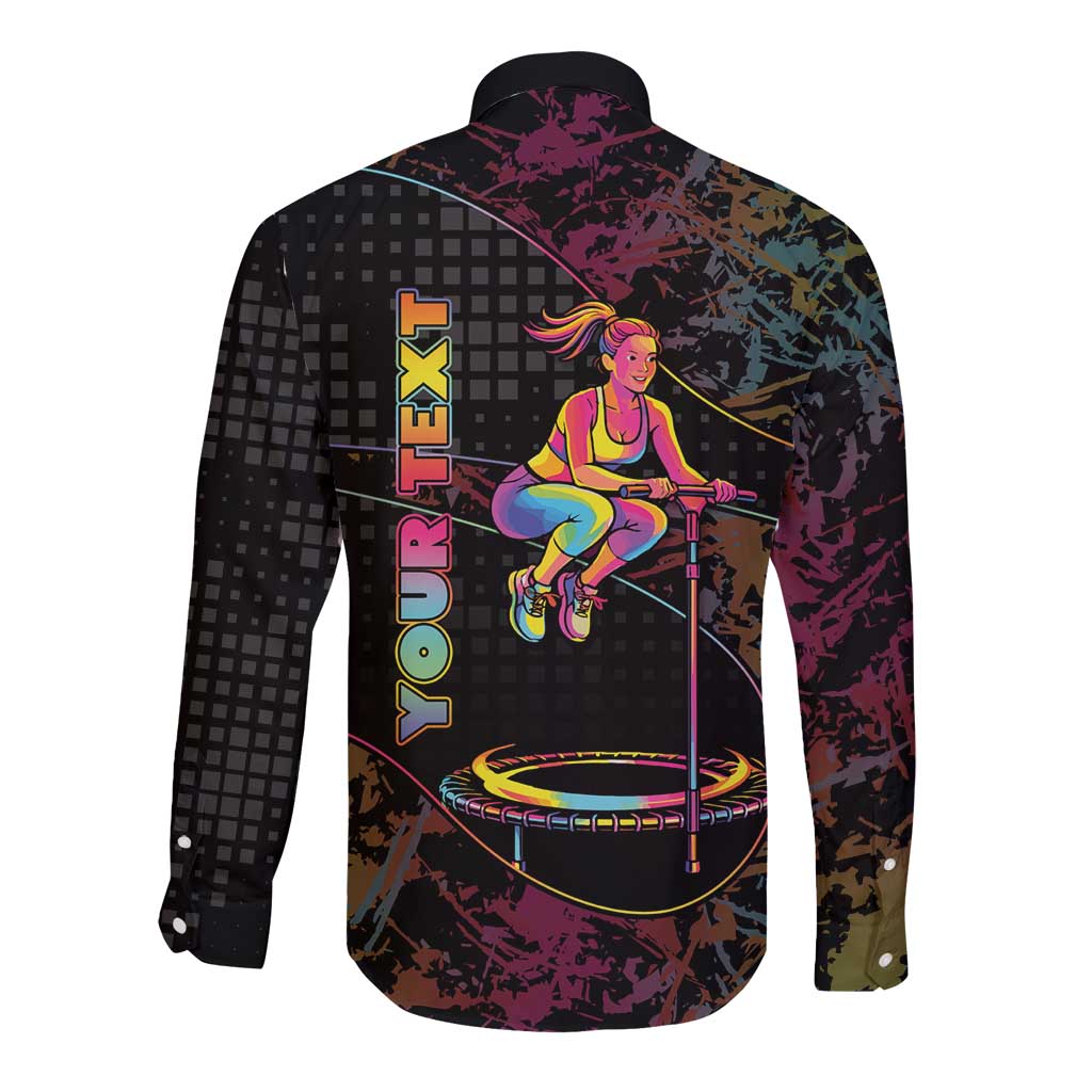 Personalized Jumping Fitness Long Sleeve Button Shirt Trampoline Workout Pop Art