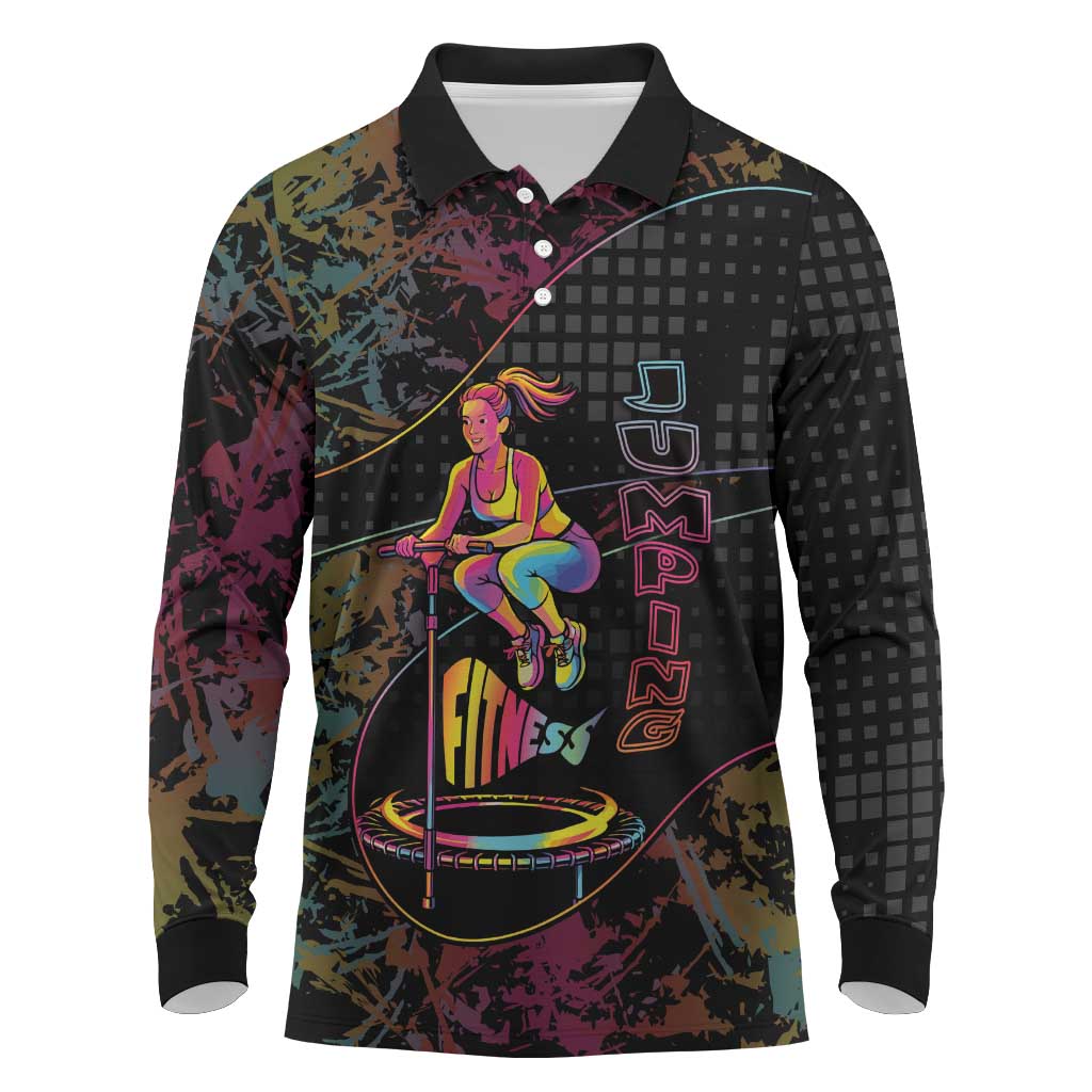 Personalized Jumping Fitness Long Sleeve Polo Shirt Trampoline Workout Pop Art
