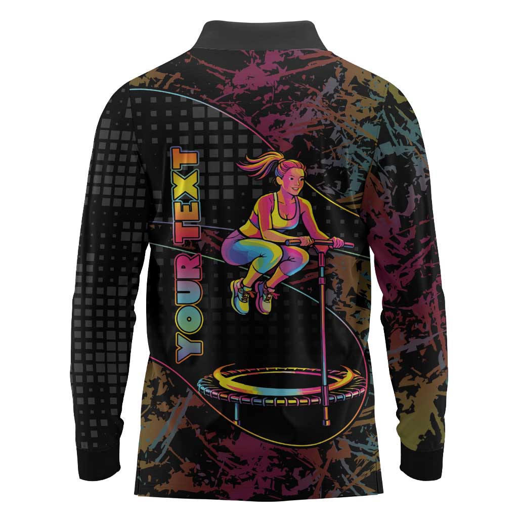 Personalized Jumping Fitness Long Sleeve Polo Shirt Trampoline Workout Pop Art