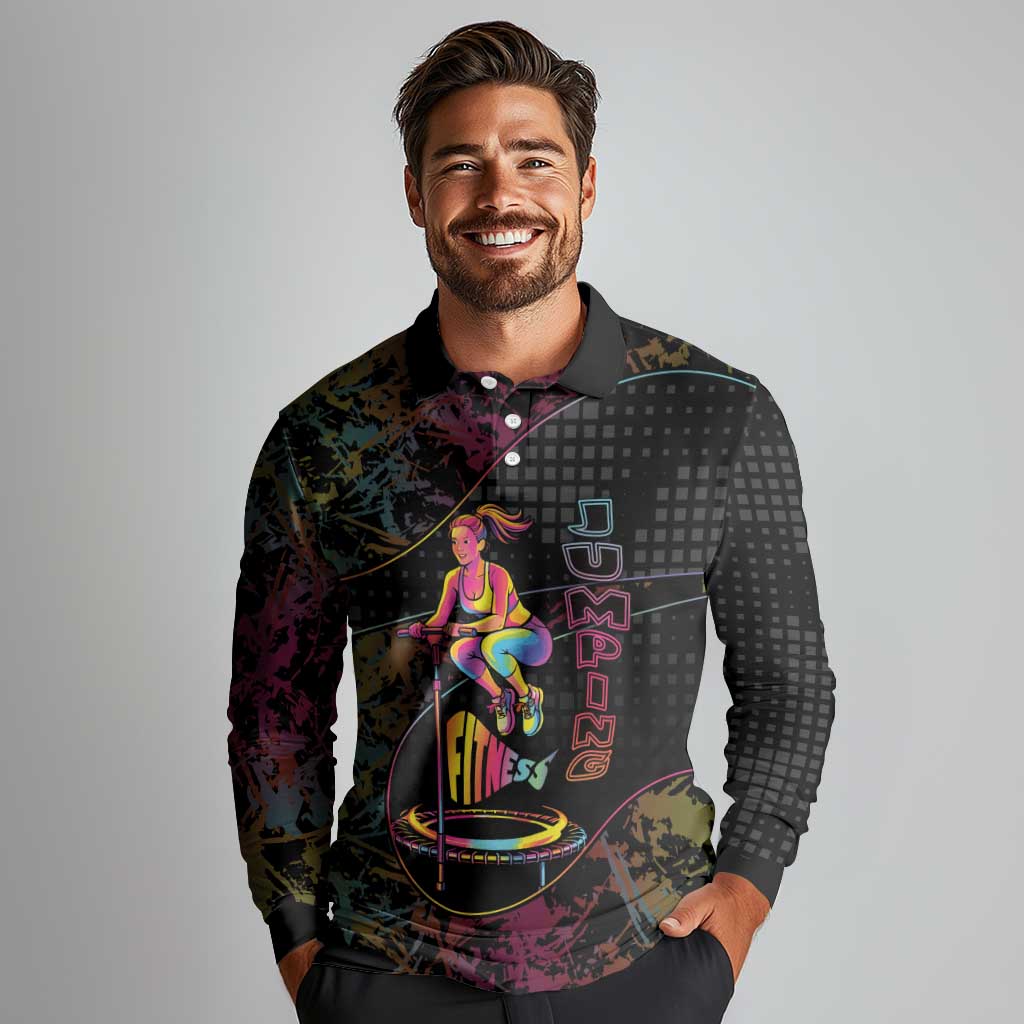 Personalized Jumping Fitness Long Sleeve Polo Shirt Trampoline Workout Pop Art