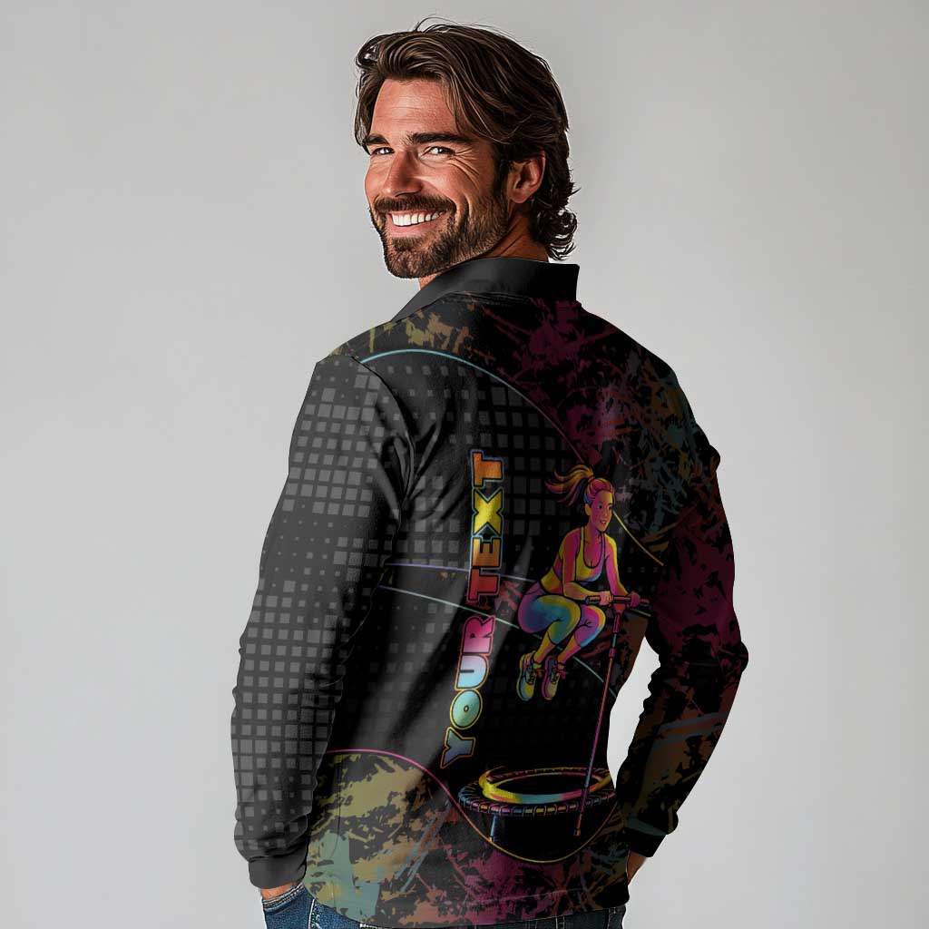 Personalized Jumping Fitness Long Sleeve Polo Shirt Trampoline Workout Pop Art