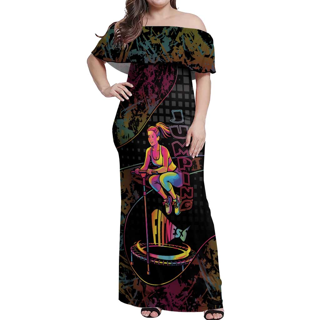 Personalized Jumping Fitness Off Shoulder Maxi Dress Trampoline Workout Pop Art