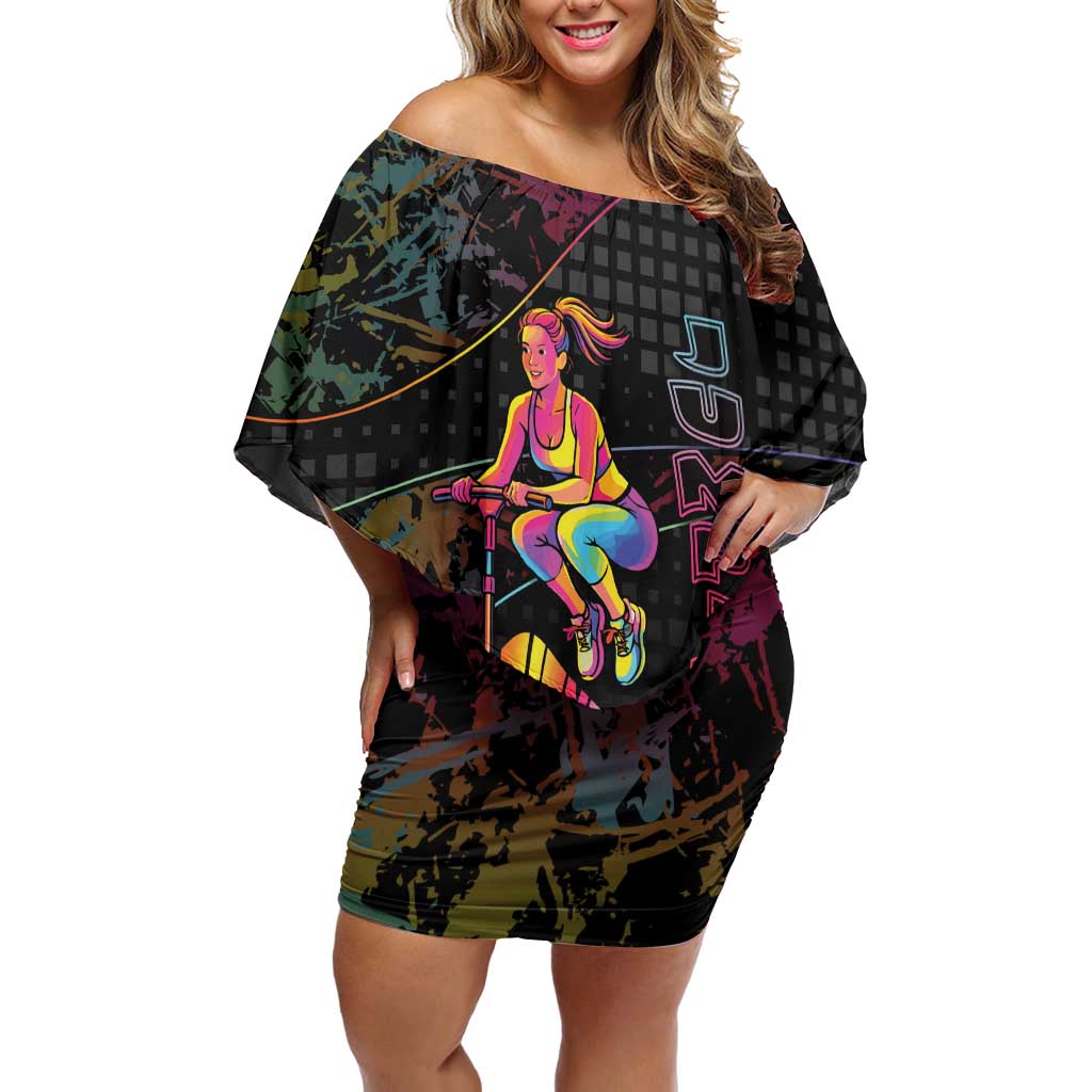Personalized Jumping Fitness Off Shoulder Short Dress Trampoline Workout Pop Art