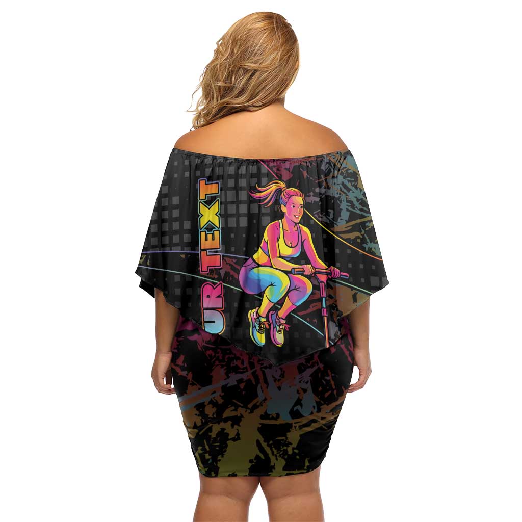 Personalized Jumping Fitness Off Shoulder Short Dress Trampoline Workout Pop Art