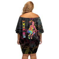 Personalized Jumping Fitness Off Shoulder Short Dress Trampoline Workout Pop Art