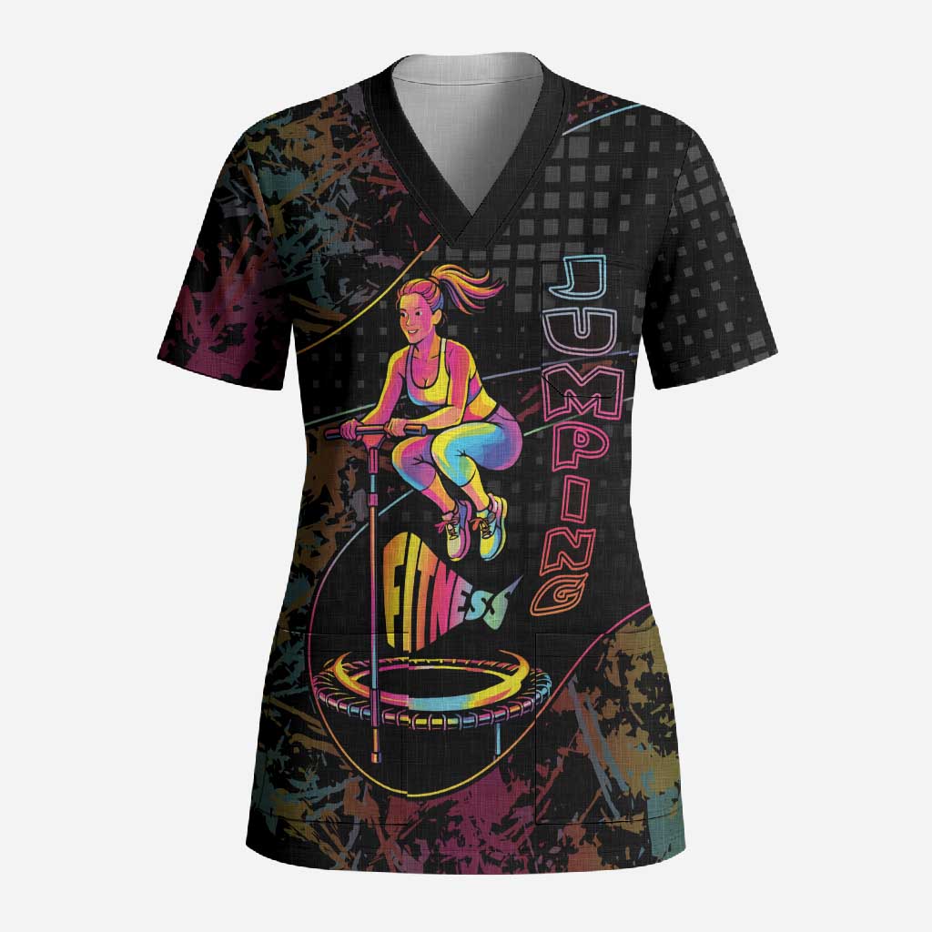 Personalized Jumping Fitness Scrub Top Trampoline Workout Pop Art