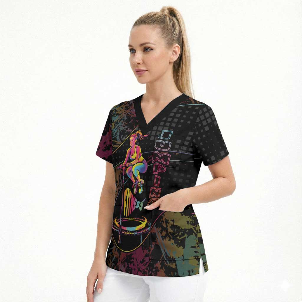 Personalized Jumping Fitness Scrub Top Trampoline Workout Pop Art