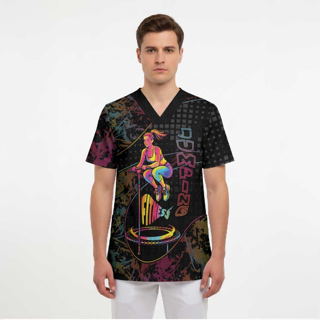 Personalized Jumping Fitness Scrub Top Trampoline Workout Pop Art
