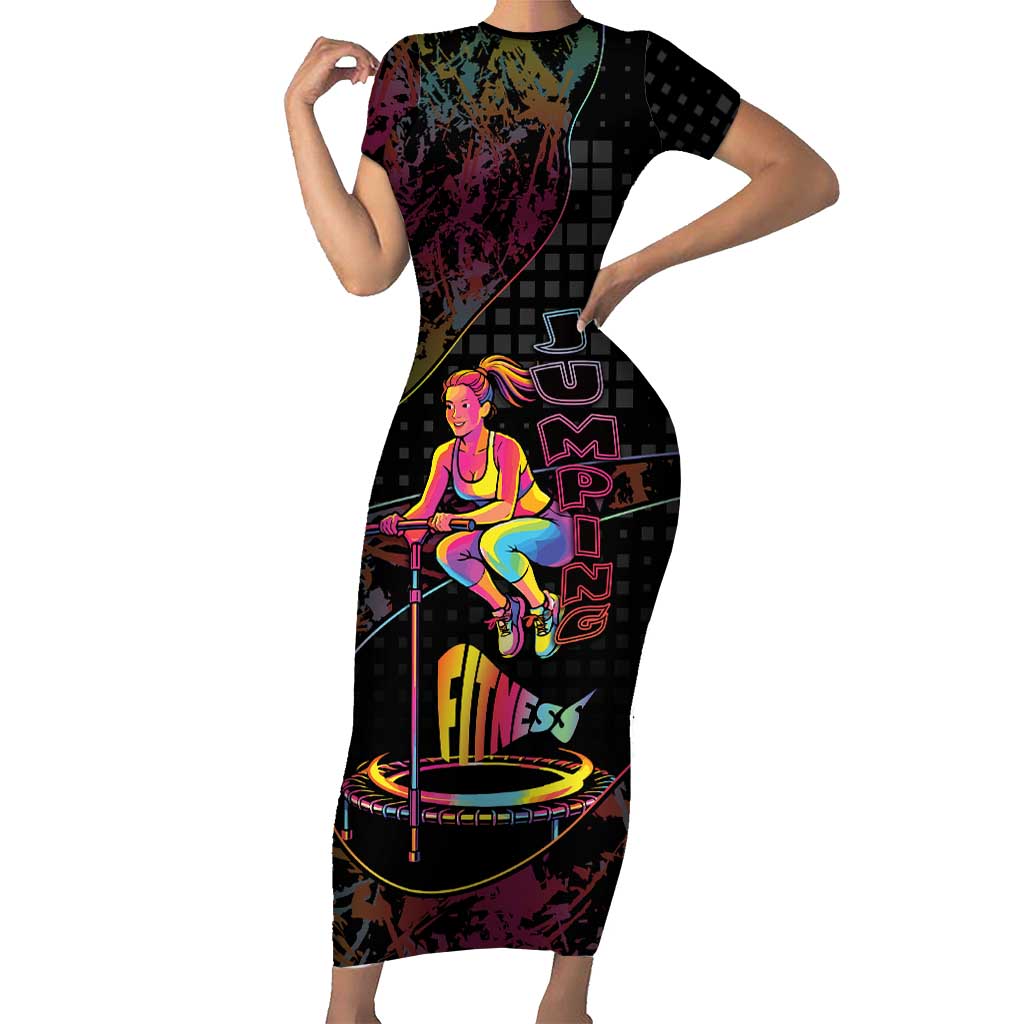 Personalized Jumping Fitness Short Sleeve Bodycon Dress Trampoline Workout Pop Art