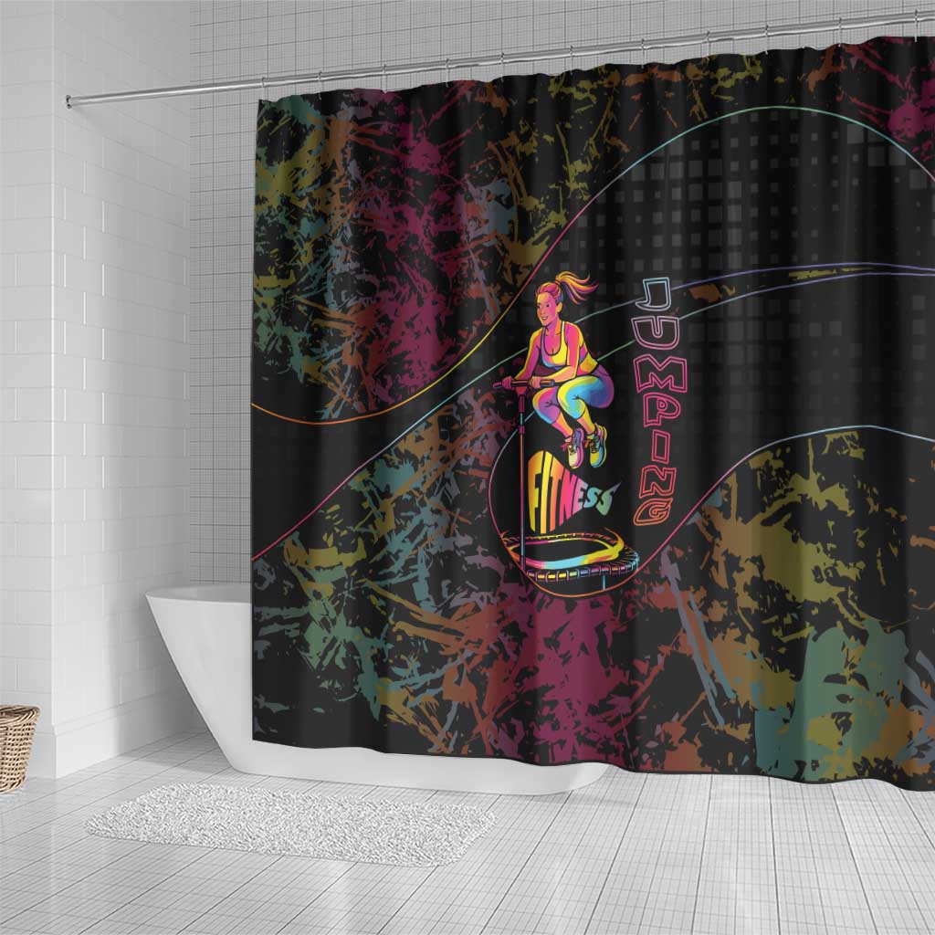 Jumping Fitness Shower Curtain Trampoline Workout Pop Art