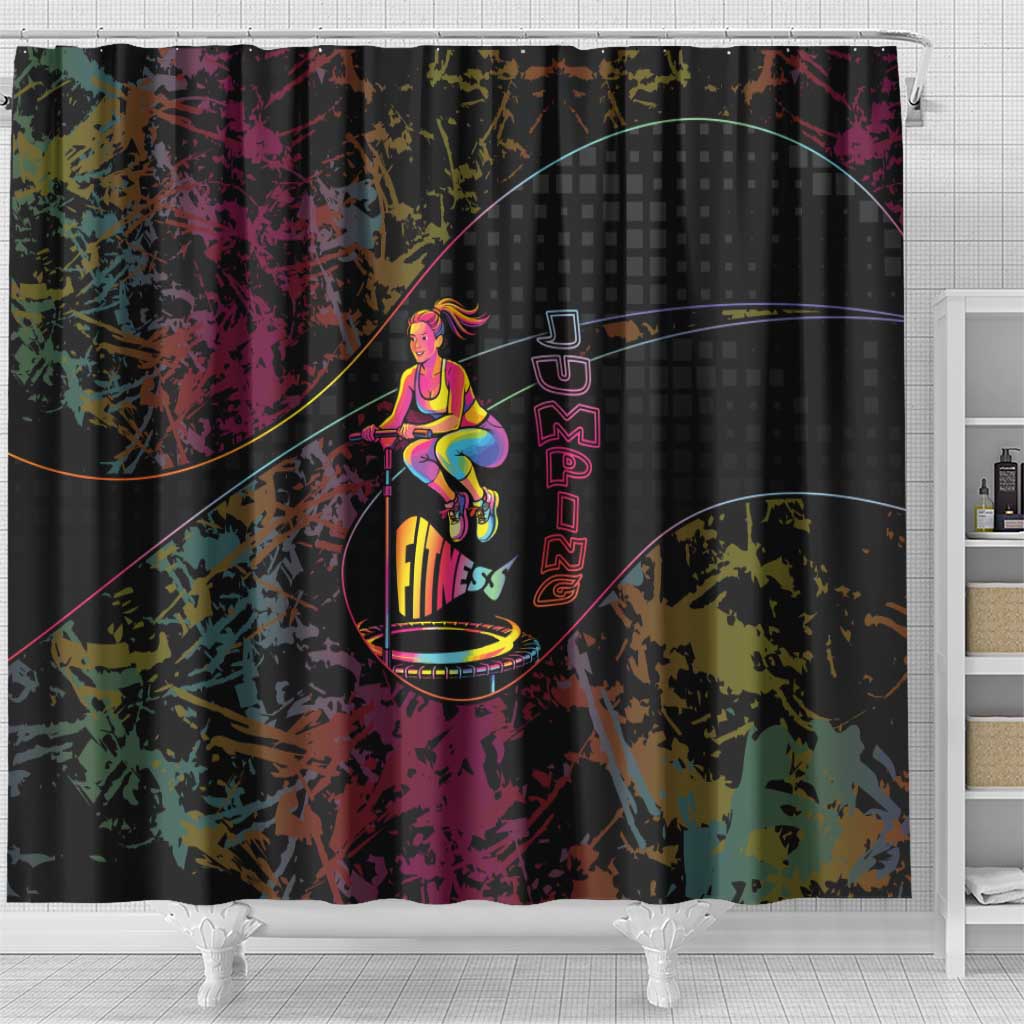 Jumping Fitness Shower Curtain Trampoline Workout Pop Art