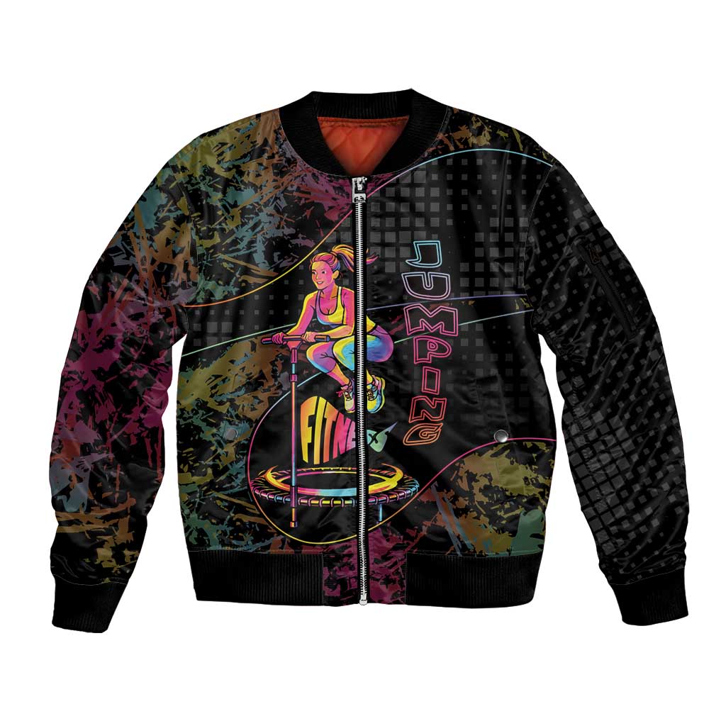 Personalized Jumping Fitness Sleeve Zip Bomber Jacket Trampoline Workout Pop Art