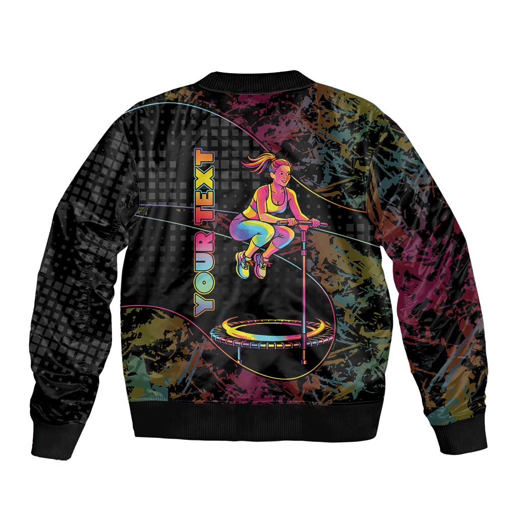 Personalized Jumping Fitness Sleeve Zip Bomber Jacket Trampoline Workout Pop Art