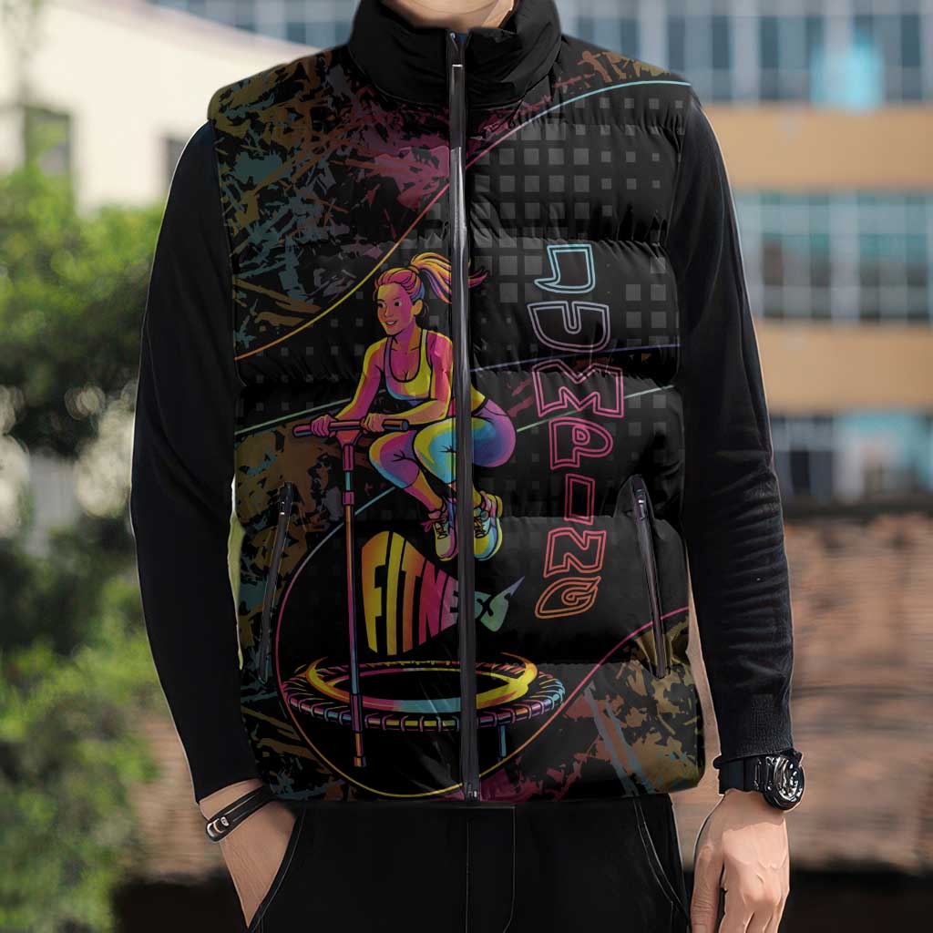 Personalized Jumping Fitness Sleeveless Puffer Jacket Trampoline Workout Pop Art
