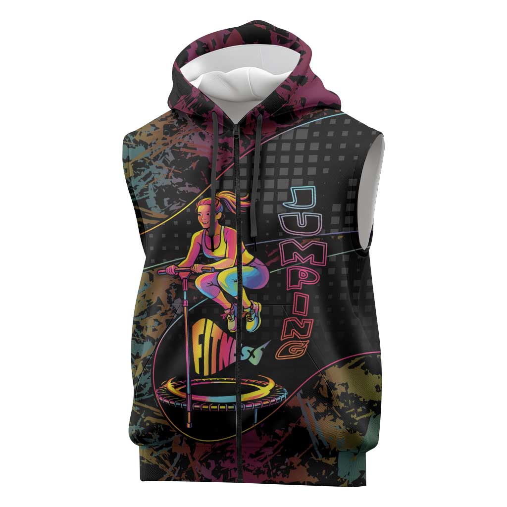 Personalized Jumping Fitness Sleeveless Zip Hoodie Trampoline Workout Pop Art