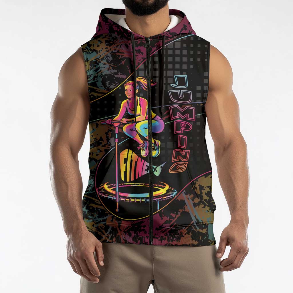 Personalized Jumping Fitness Sleeveless Zip Hoodie Trampoline Workout Pop Art