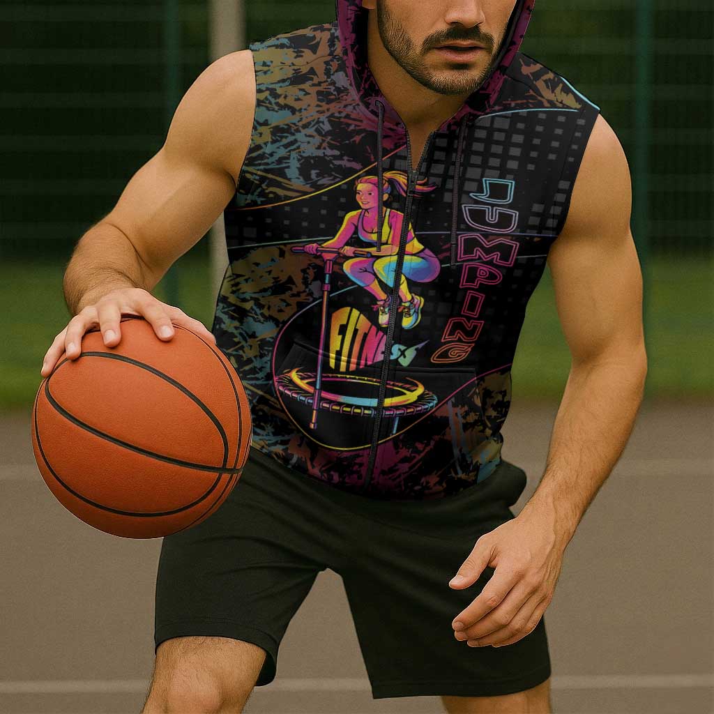 Personalized Jumping Fitness Sleeveless Zip Hoodie Trampoline Workout Pop Art