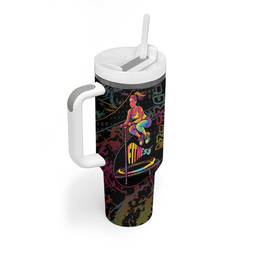 Personalized Jumping Fitness Tumbler With Handle Trampoline Workout Pop Art