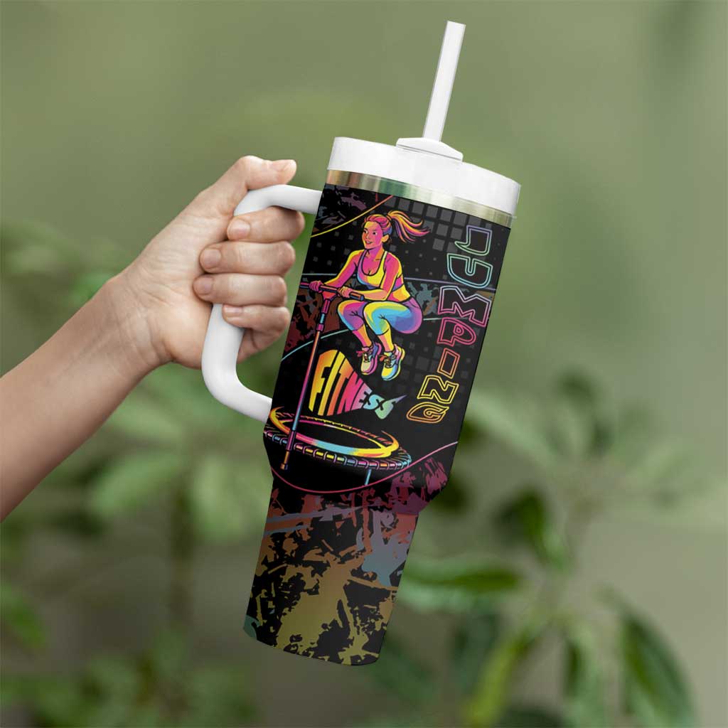 Personalized Jumping Fitness Tumbler With Handle Trampoline Workout Pop Art