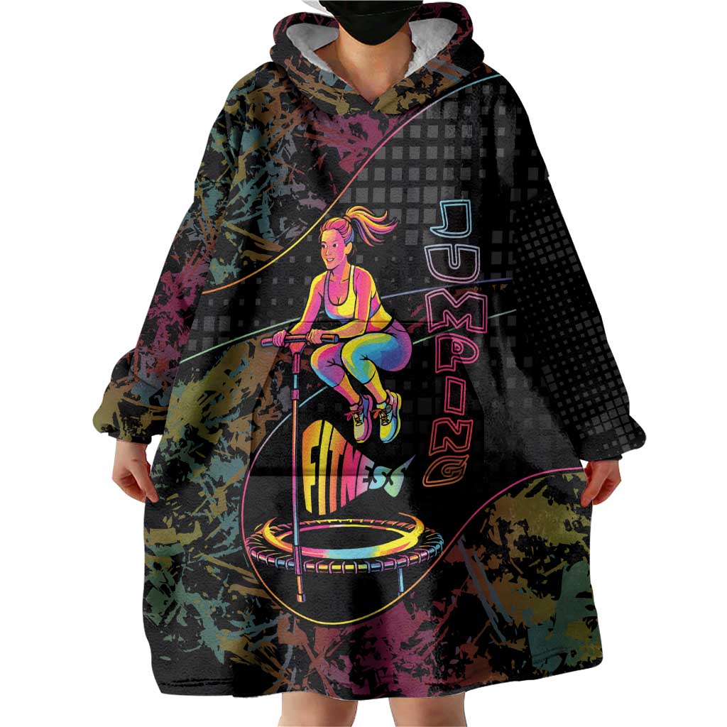 Personalized Jumping Fitness Wearable Blanket Hoodie Trampoline Workout Pop Art