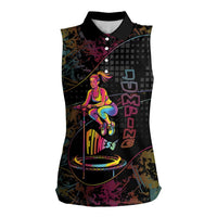 Personalized Jumping Fitness Women Sleeveless Polo Shirt Trampoline Workout Pop Art