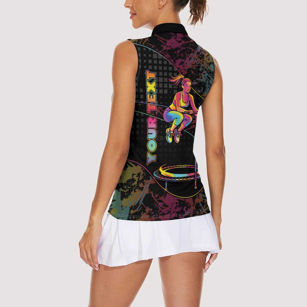 Personalized Jumping Fitness Women Sleeveless Polo Shirt Trampoline Workout Pop Art