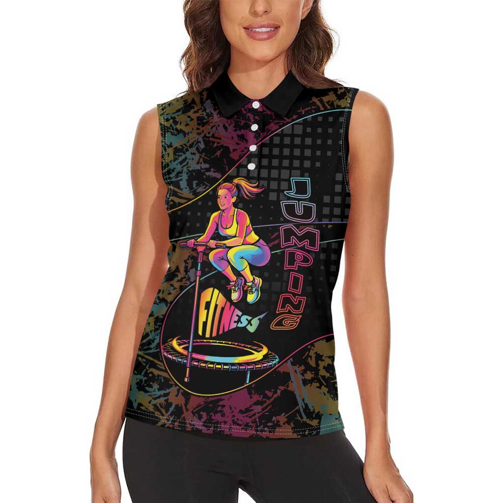 Personalized Jumping Fitness Women Sleeveless Polo Shirt Trampoline Workout Pop Art
