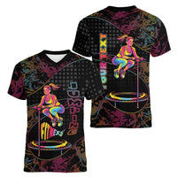Personalized Jumping Fitness Women V-Neck T-Shirt Trampoline Workout Pop Art