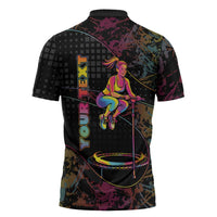 Personalized Jumping Fitness Zipper Polo Shirt Trampoline Workout Pop Art