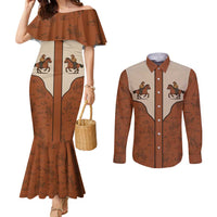 Cowboy Couples Matching Mermaid Dress and Long Sleeve Button Shirt Horse Riding Retro Western Yoke