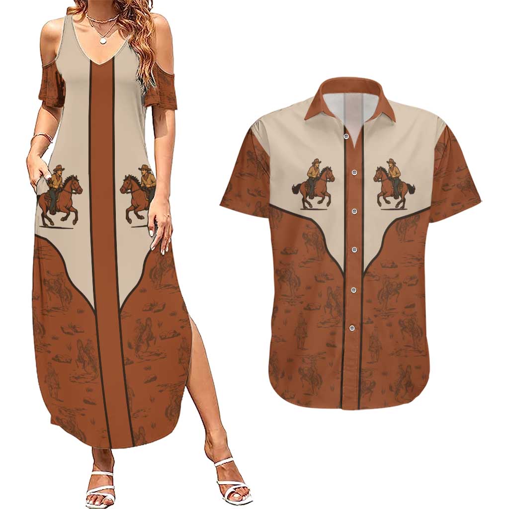 Cowboy Couples Matching Summer Maxi Dress and Hawaiian Shirt Horse Riding Retro Western Yoke