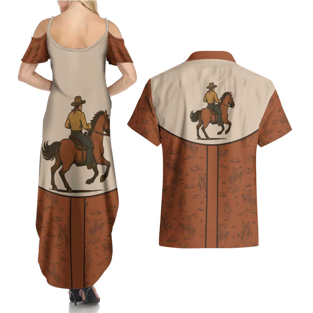 Cowboy Couples Matching Summer Maxi Dress and Hawaiian Shirt Horse Riding Retro Western Yoke