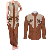 Cowboy Couples Matching Tank Maxi Dress and Long Sleeve Button Shirt Horse Riding Retro Western Yoke